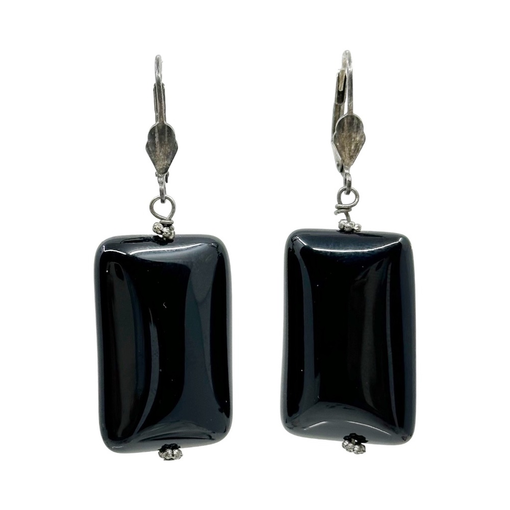 Hand Made Sterling silver onyx bead earrings - GM1035